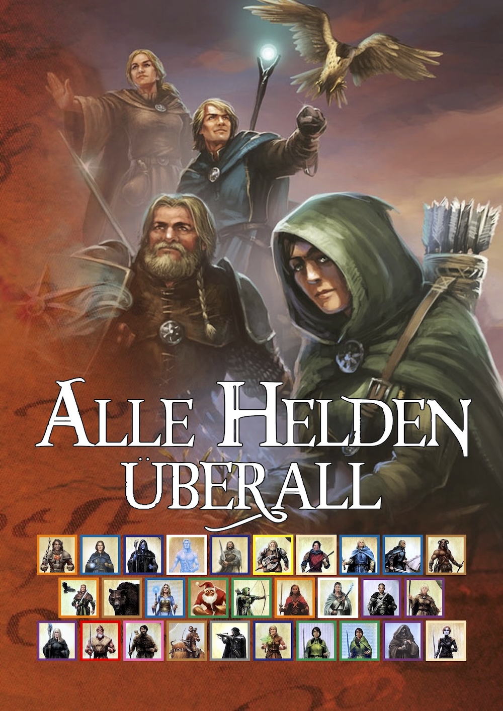 Titelbild von 'Alle Helden überall' mit den vier Grundspiel-Held*innen wie auf der offiziellen Website